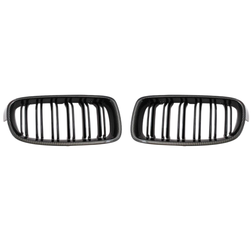 Framgrill för BMW F30 F31 F35 2012–2018 Svart kolfibertextur dubbel list Kylargaller Stilren framgrill ABS
