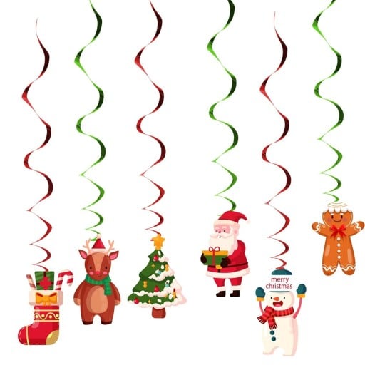 6 st Julspiralhängare 100 cm Hängande dekorationer med julmotiv Dekorativa spiraler för tak och fönster Festlig hängande dekoration