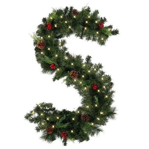 Julgirland 1,8 m i form av S med ljus Ljus vinterdekoration för dörrar, väggar eller räcken Tjock festlig prydnad