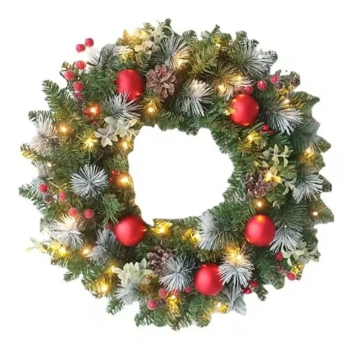 Julkrans 30 cm med inbyggda LED-lampor Ljusdekoration för dörrar och väggar Tjocka barr Elegantisk juldekoration för inredning