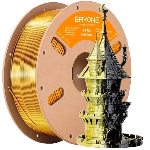 Dualsilke filament 1,75 mm Gul och svart 3 kg Glänsande övergång för dekorativa modeller med släta lager och exakt skapande