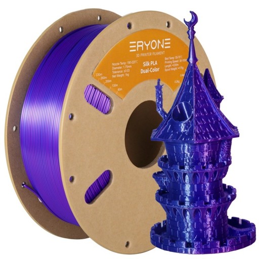 Dualsilke filament 1,75 mm Mörkblå och mörklila 3 kg Glänsande övergång för dekorativa modeller med släta lager och exakt skapande