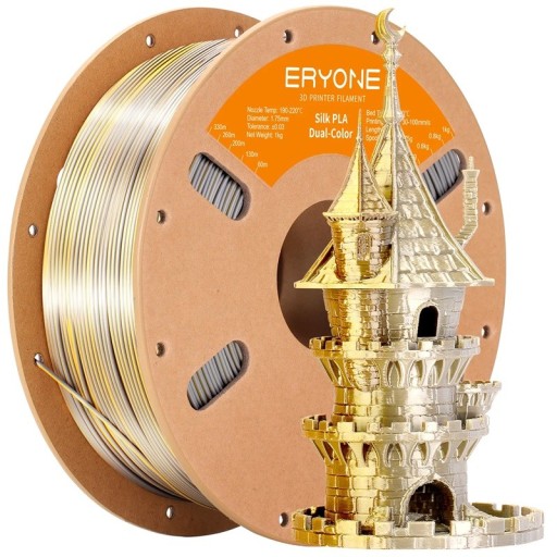 Dualsilke filament 1,75 mm Guldbeige och silver 3 kg Glänsande övergång för dekorativa modeller släta lager exakt skapande