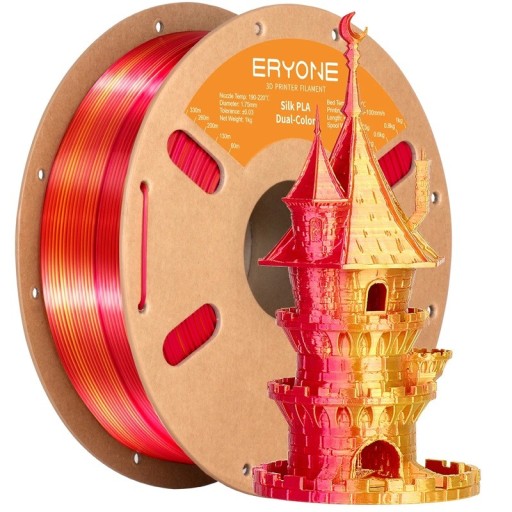 Dualsilke filament 1,75 mm Guld och röd 3 kg Glänsande övergång för dekorativa modeller släta lager exakt skapande