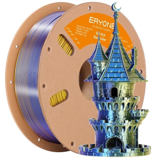 Dualsilke filament 1,75 mm Blå och guld 3 kg Glänsande övergång för dekorativa modeller släta lager exakt skapande
