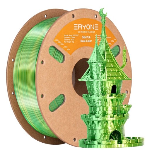 Dualsilke filament 1,75 mm Grön och gul 3 kg Glänsande övergång för dekorativa modeller släta lager exakt skapande