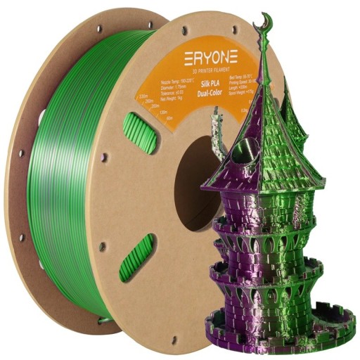 Dualsilke filament 1,75 mm Grön och lila 3 kg Glänsande övergång för dekorativa modeller släta lager exakt skapande