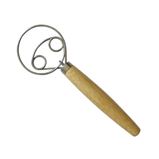Dansk degvisp dubbel 24 x 7,8 cm Handhållen spiralvisp i rostfritt stål med trähandtag För blandning av deg och bakning