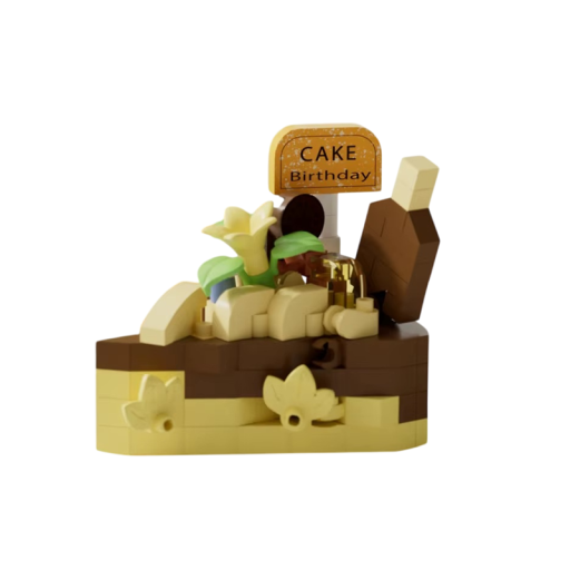 Mini byggsats tårta 5 x 3,3 x 4,3 cm 147 st Brun-ljus dessert Mikro tegel Kreativ modell av sötsaker Dekoration och present