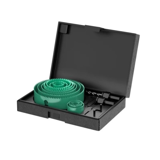 Set med 13 st håltagare 19 x 19 x 2 cm upp till 127 x 127 x 4 cm Borrkronor för trä, plast och gips