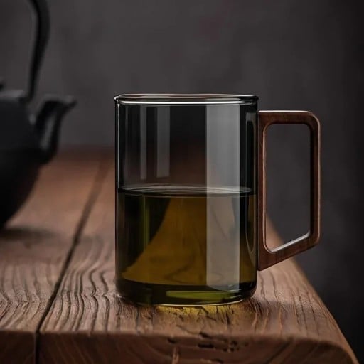 Grå glasmugg 400 ml med handtag Stor mugg för te och kaffe rökigt glas elegant design för dagligt bruk