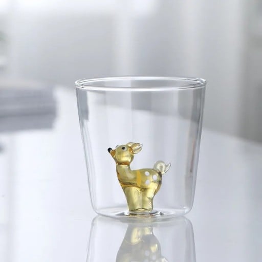 3D glas 200 ml 8,5 x 8 cm med motiv av en älg Original dekorativt glas för drycker för dagligt bruk