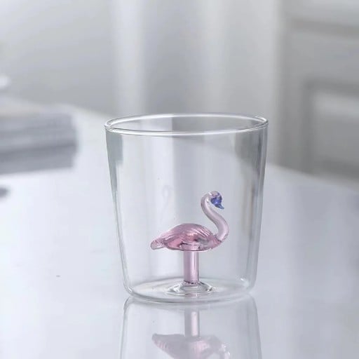 3D glas 200 ml 8,5 x 8 cm med flamingomotiv Original dekorativt glas för drycker för vardagligt bruk