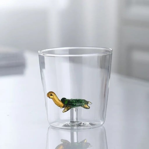3D glas 200 ml 8,5 x 8 cm med sköldpaddsdesign Original dekorativt dricksglas för vardagligt bruk