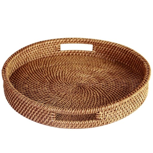 Handvävd rund förvaringskorg 30 x 5 cm Låg dekorativ box för småsaker nycklar kosmetik organisering av hemmet