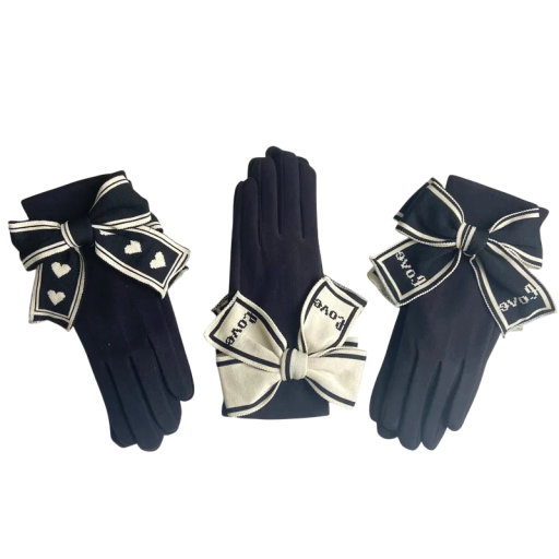 Kvinnors stickade handskar med rosett universell storlek Touch vinterhandskar av polyester och elastan elegant accessoar