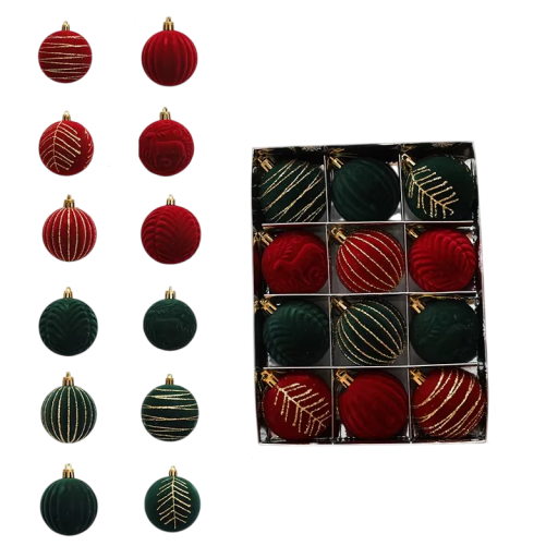 Unikant set med 12 st Julgranskulor 6 cm Varje kula med olika mönster Juldekorationer 6 x 6 x 7 cm