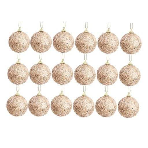 Lyxigt set med 18 st glittrande julkulor 6 cm champagneguld hängande dekorationer för julgran och fest
