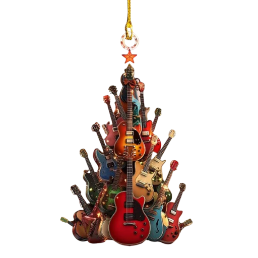 Stor musikvitraldekoration gitarr 9 cm Julhängande dekoration med snöre för fönster, träd och heminredning