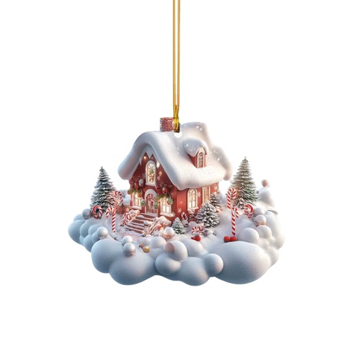 Målad glasmålning vinterstuga 8 x 6,2 cm Julhängande dekoration med snöre för fönster, träd och heminredning
