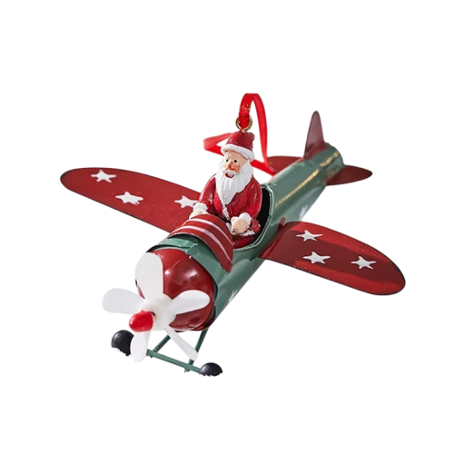 Järn Julhängare 12 x 12,5 cm Retro flygplan med Santa Antik hängande dekoration för gran fönster dörrkarm
