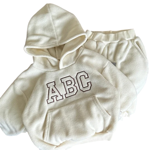 Unisex barnset med hoodie och fickor med text abc och byxor O-halsad bekväm varm outfit