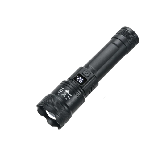 Kraftfull LED-lampa 2000 lm 15 x 4 cm Uppladdningsbar USB taktisk lampa med zoom och display för camping och nödsituationer