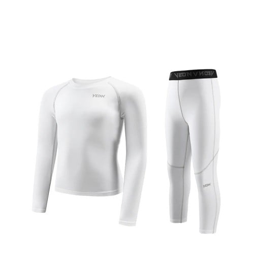 Kille Sportset Kompressions T-shirt med Långa Ärmar och Leggings Rund U-ringning Funktionell Träningsset