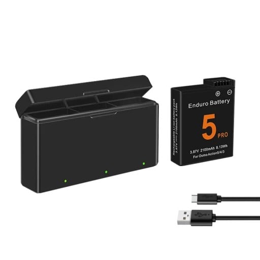Batteri 2100 mAh med laddare och snabbladdning 3 platser för Osmo Action 3 4 5 Pro Laddningssats för kameror