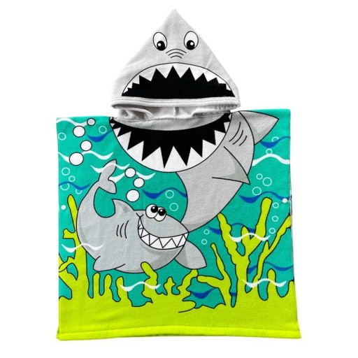 Barnbadrock med huva 60 x 120 cm För höjd 80 - 130 cm Unisex badrock med lekfullt tryck av hajar