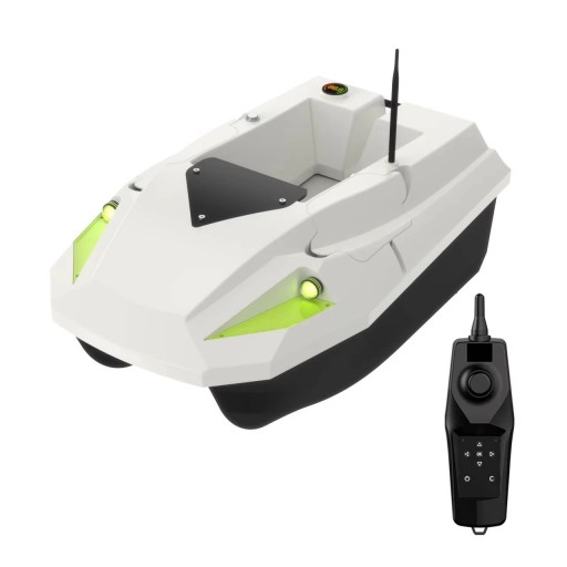 Svart foderbåt för fiskare 47 x 28 x 21 cm Fjärrstyrd båt med räckvidd 600 m Dubbelbatteri 2 x 15600 mAh