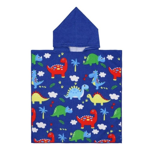 Barnbadrock med huva 60 x 120 cm För höjd 80 - 130 cm Unisex blå barnbadrock med dinosauriemotiv