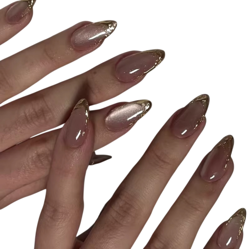 Lyxiga metalliska nageltips Mandelform Mellanstorlek 24 st Självhäftande 3D akryl konstgjorda naglar för hemmamanikyr