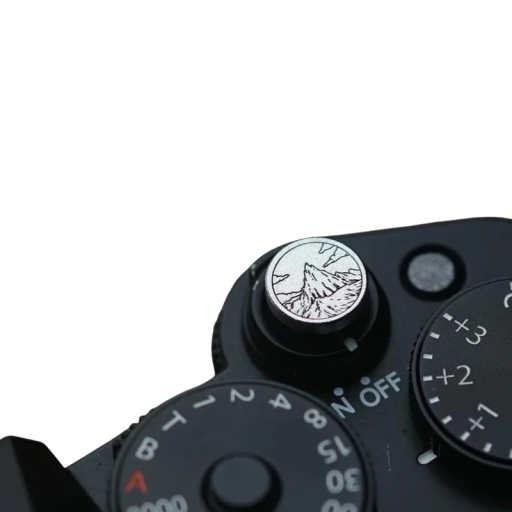 Kulat knap i silver metall med berg och moln Soft Release för Sony Fujifilm Nikon Leica