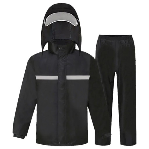 Motocykelregnställ unisex jacka och byxor svart reflexdesign vattentålig vindskyddande av PVC gummi