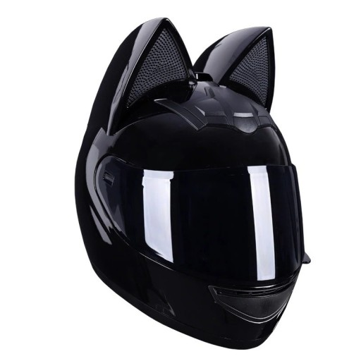 Heltäckande motorcykelhjälm med kattöron unisex svart utfällbar ABS+ESP