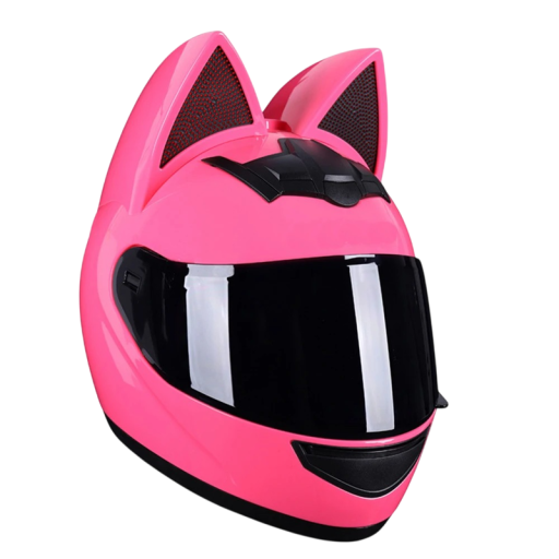 Heltäckande motorcykelhjälm unisex vikbar ABS+ESP rosa med kattöron
