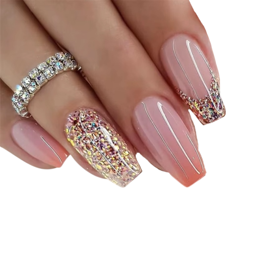 Manikyrtips Coffin 24 st Naleppliga konstnaglar med ombréeffekt Modern manikyr med glittriga toppar