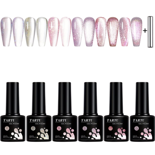 Set med 6 st gelnagellacker 8 ml UV LED Cat Eye magnetisk effekt För salong och hemmamanikyr Jelly Nails galaktiskt utseende