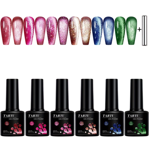 Set med 6 st 8 ml magnetiska gel-lacker UV LED Cat Eye-effekt Speciella Jelly Nails för DIY-manikyr med galaktisk glans