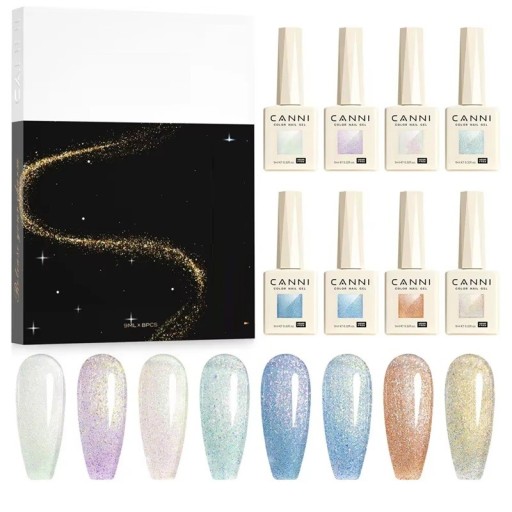 Set med magnetiska gel-lack för naglar 8 st 9 ml Glansig glittrig yta UV LED härdbar lång hållbarhet HEMA FREE