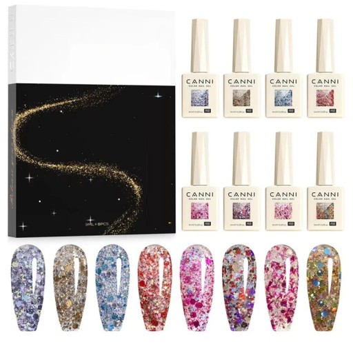 Glänsande set med gel nagellack 8 st 9 ml Magnetisk glittrande effekt UV LED härdbar professionell manikyr HEMA FREE