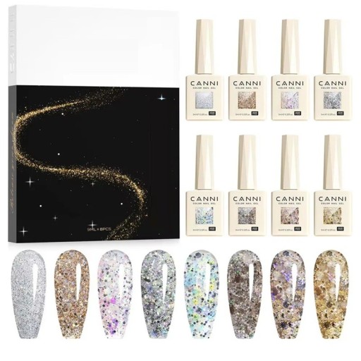 Komplett set med magnetiska gel-lack 8 st 9 ml Glansigt glitterytan UV LED härdbar långvarig manikyr HEMA FREE