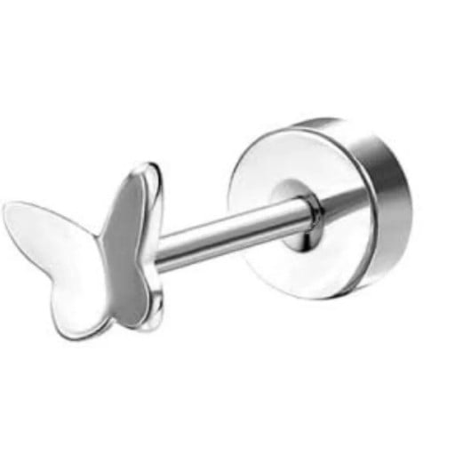 Silverfärgad piercingörhänge fjärilsdesign 0,8 mm x 6 mm x 10 mm kirurgiskt rostfritt stål för känsliga öron