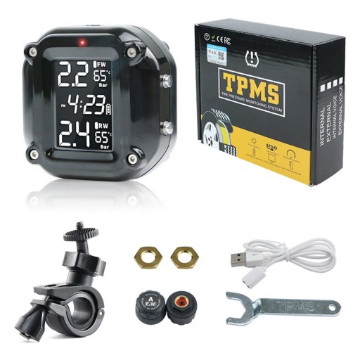 TPMS-system för motorcykel Sats med 2 externa sensorer 433 MHz IP67 mätning av däcktryck och temperatur