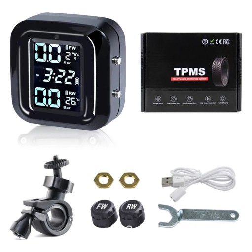 TPMS-system för motorcykel Set med 2 externa sensorer 433 MHz IP67 digital tryck- och temperaturmonitor