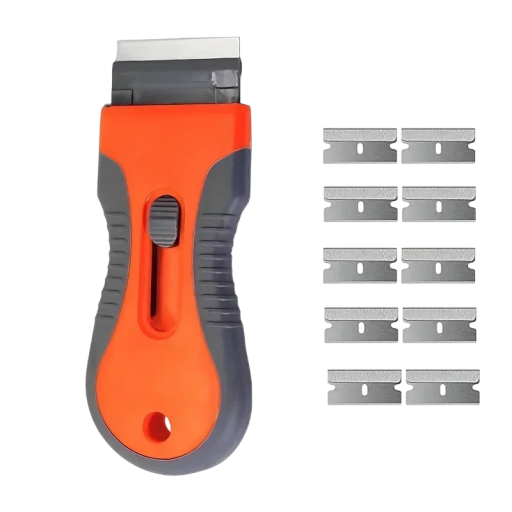 Sats för borttagning av lim 10 blad Orange handskrapa för etiketter klistermärken och färgrester från släta ytor