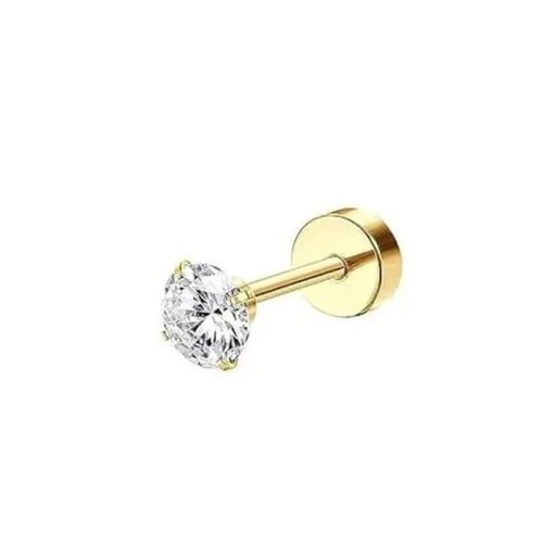 Guldfärgad piercing med diamant 4 mm 6 x 5 x 0,8 mm Kirurgiskt stål Elegant piercing med större sten för vardagsbruk