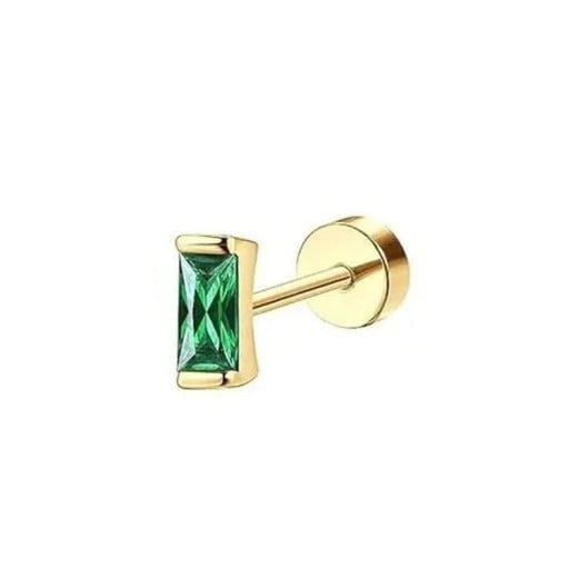 Guldbrosch med grön rektangulär diamant 6 x 5 x 0,8 mm Kirurgisk stål Fin elegant brosch med geometrisk detalj