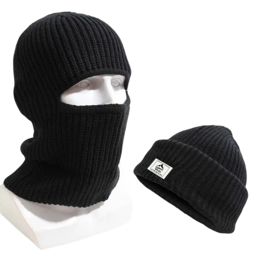 Vinterstickad balaclava 2 i 1 huvudomkrets 50–60 cm Fällbar till mössa Polyester Varm universell huvudskydd